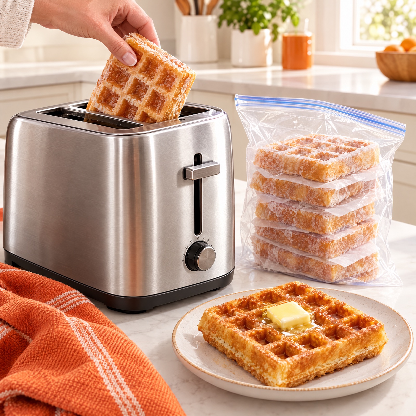 Frozen Six Pack waffle going straight into the toaster